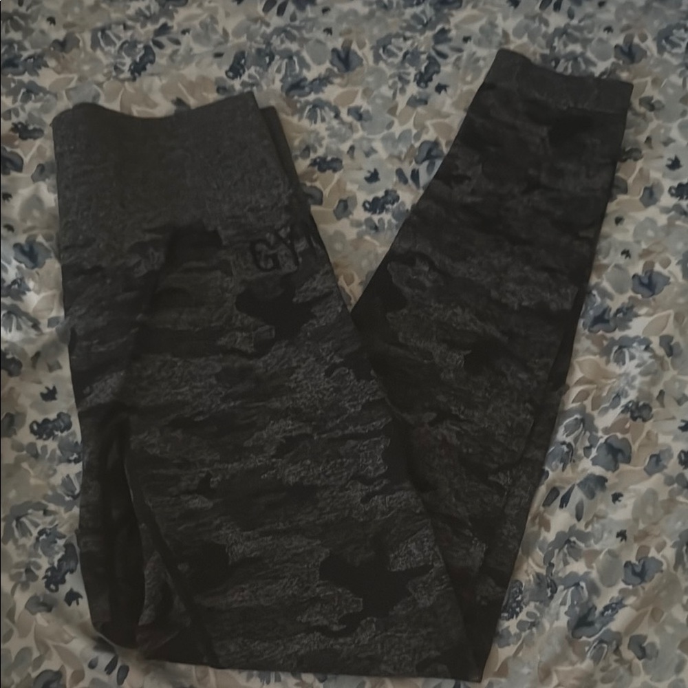 Gymshark Black Leggings with Modern Camouflage Design